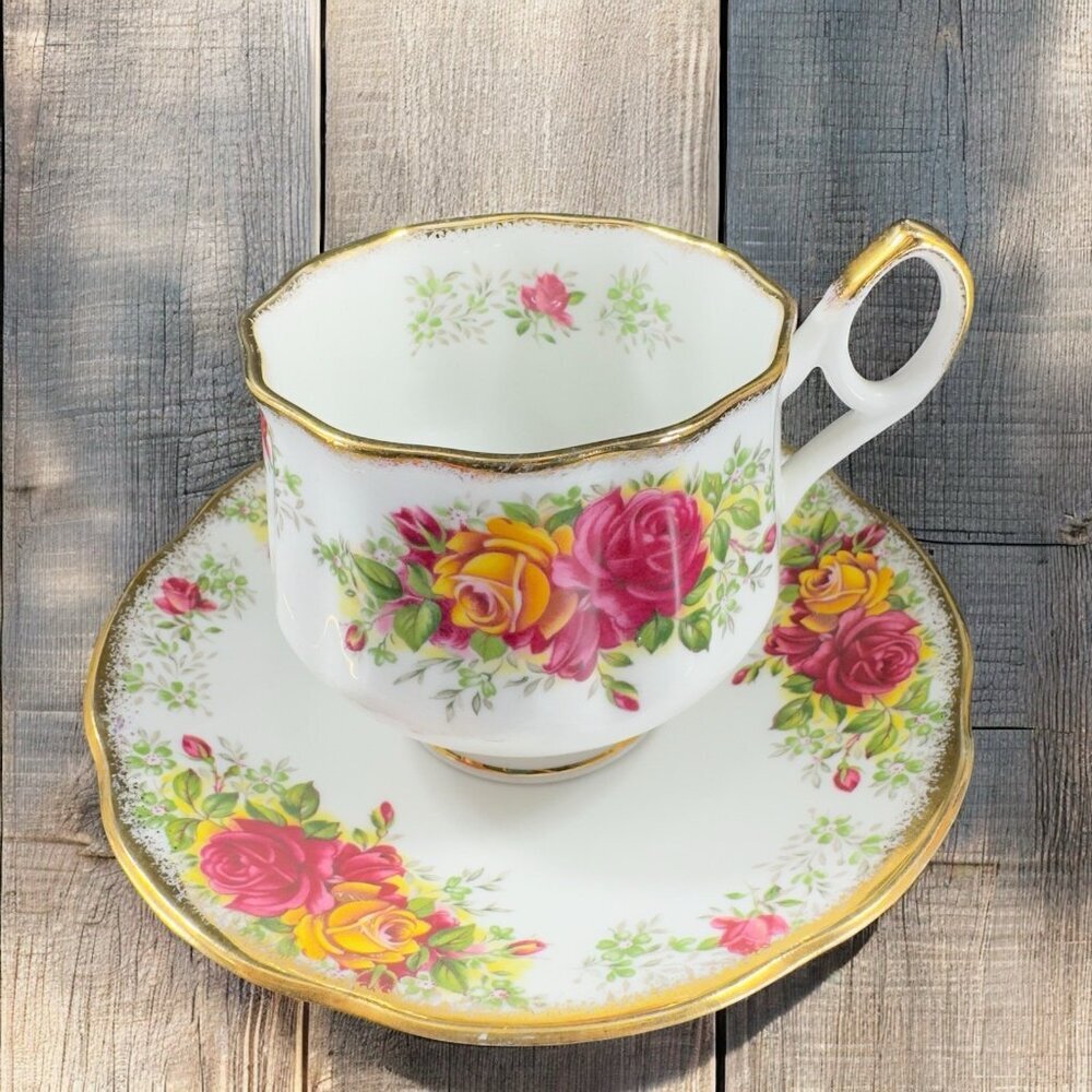 Queen's Rosina China Co Floral Teacup Saucer Set Fine Bone China Porcelain VTG